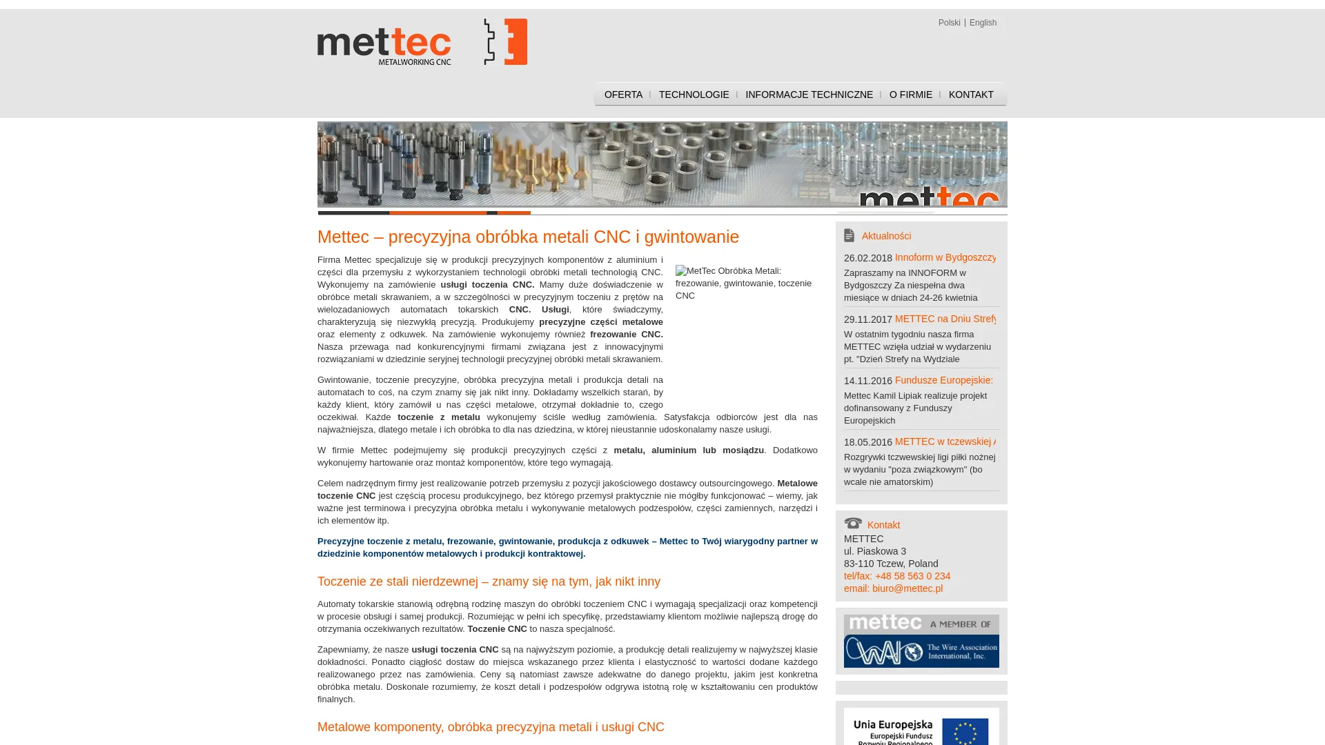 Screenshot of www.mettec.com.pl